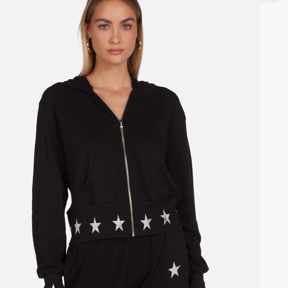 Michael Lauren Black Cropped Kaholo Star Print Hooded Jacket Small New With Tags - Picture 2 of 13